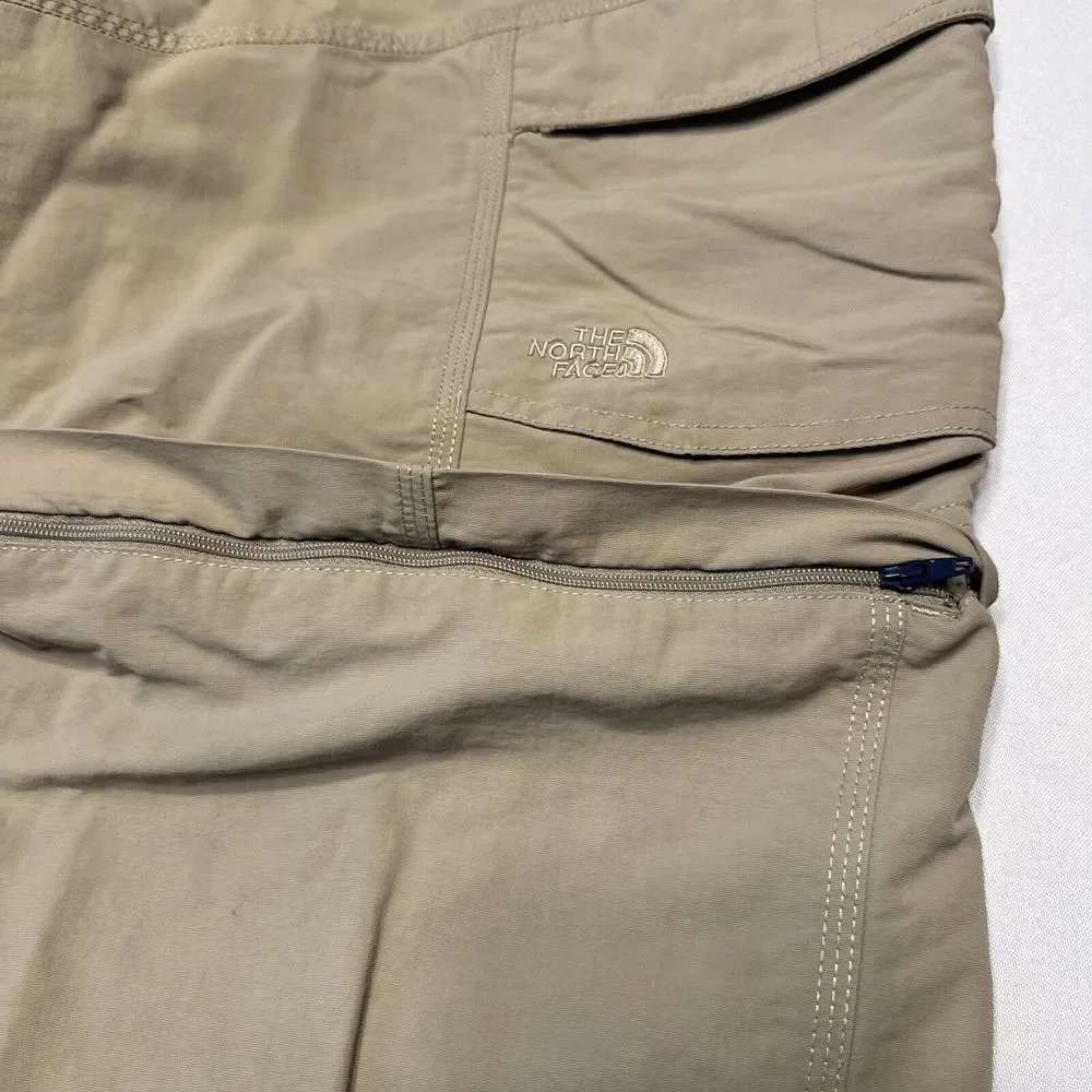 North Face Hiking Pant Mens XL Khaki Convertible Zip Shorts Elastic Waist Cargo‎